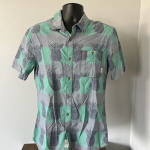 Vans Off The Wall Mens Medium Pineapple Striped Button Up Short Sleeve Shirt